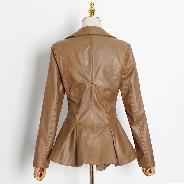 black pu leather jacket for women lapel long sleeve high waist patchwork ruffle jackets female fashion new clothing, Black;brown
black pu leather jacket for women lapel long sleeve high waist patchwork ruffle jackets female fashion new clothing, Black;brown