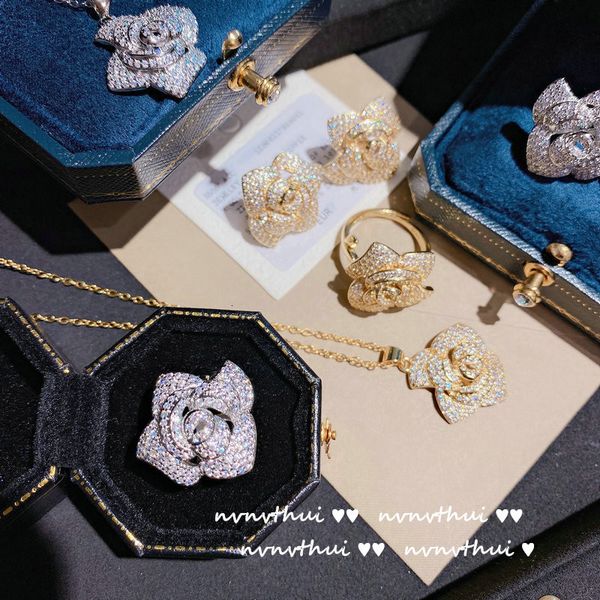 strands strings bright luminous camellia flower earrings plated with 18k gold multi cut rose zircon flash diamond ring, Black
strands strings bright luminous camellia flower earrings plated with 18k gold multi cut rose zircon flash diamond ring, Black