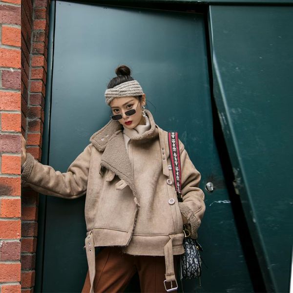 women's jackets locomotive brushed and thick female coat loose korean tooling motorcycle jacket casual single breasted femme veste, Black;brown
women's jackets locomotive brushed and thick female coat loose korean tooling motorcycle jacket casual single breasted femme veste, Black;brown