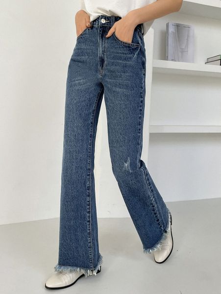 dazy high waist raw cut jeans 30vp#, Blue