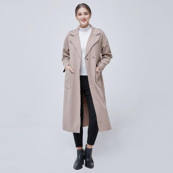 women's wool & blends fashion loose solid color waistband long black coat simple with pockets sashes
women's wool & blends fashion loose solid color waistband long black coat simple with pockets sashes