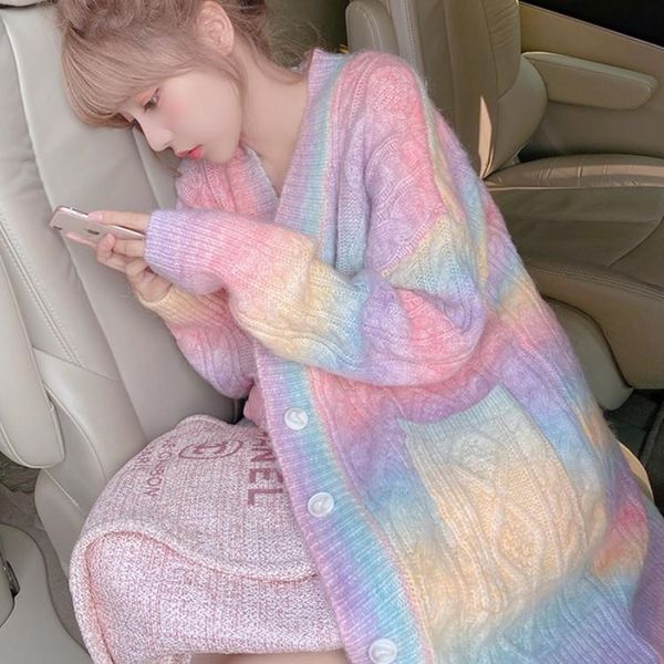 women's knits & tees rainbow knitted cardigan women autumn winter sweet kawaii sweater coat female korean fall single-breasted long 202, White
women's knits & tees rainbow knitted cardigan women autumn winter sweet kawaii sweater coat female korean fall single-breasted long 202, White