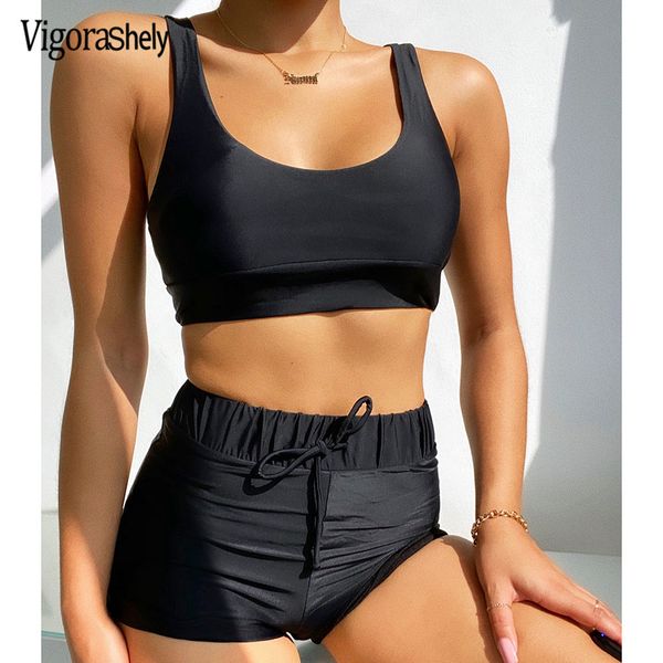 vigorshely blck strpped swimwer women high wist bikini 2021 push up swimsuit femle tied bottom bikini set bthing suit, White;black
vigorshely blck strpped swimwer women high wist bikini 2021 push up swimsuit femle tied bottom bikini set bthing suit, White;black