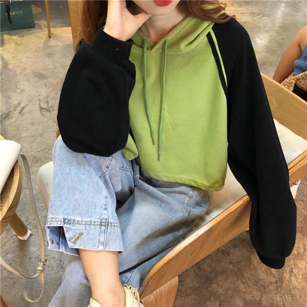 women's hoodies & sweatshirts hooded patchwork long sleeve fashion brand crop korean style casual loose pullovers camisetas mujer, Black
women's hoodies & sweatshirts hooded patchwork long sleeve fashion brand crop korean style casual loose pullovers camisetas mujer, Black