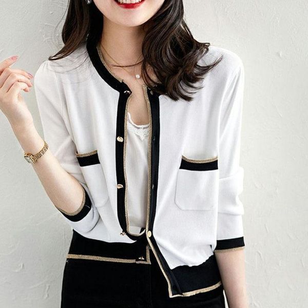 women's knits & tees autumn pockets striped women single breasted short cardigan 2021 white o-neck knit clothes spring metal buttons lo
women's knits & tees autumn pockets striped women single breasted short cardigan 2021 white o-neck knit clothes spring metal buttons lo