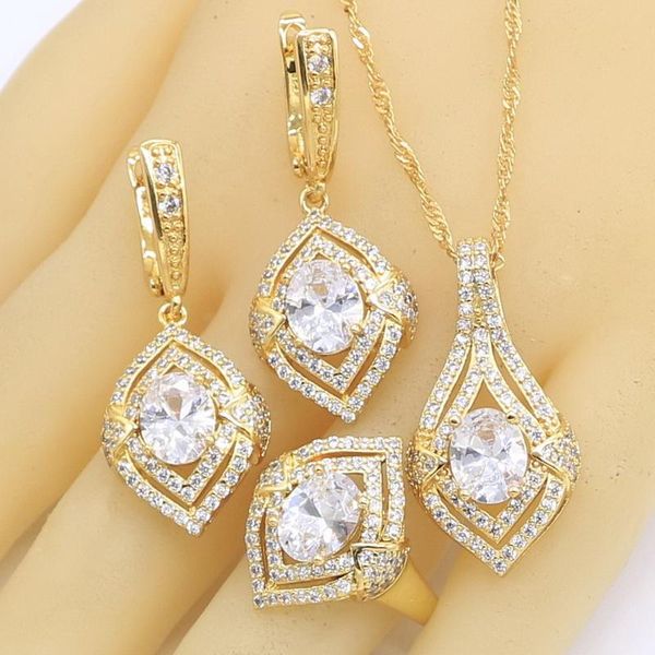 earrings & necklace white green zircon gold color jewelry sets for women wedding pendant open rings size adjustable, Silver
earrings & necklace white green zircon gold color jewelry sets for women wedding pendant open rings size adjustable, Silver
