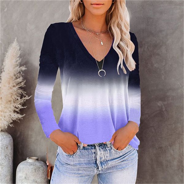 ladies loose long-sleeved t-shirt v-neck sweatshirt gradient rainbow print ladies bottoming shirt autumn 367, White
ladies loose long-sleeved t-shirt v-neck sweatshirt gradient rainbow print ladies bottoming shirt autumn 367, White