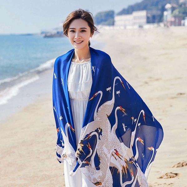2021 new spring and autumn silk scarf shawl sun protection beach printed long towel 2405, Blue;black
2021 new spring and autumn silk scarf shawl sun protection beach printed long towel 2405, Blue;black