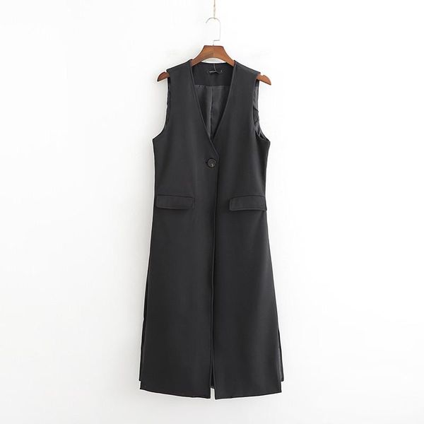 women's vests women blacek sleeveless coat jacket split v neck button vest long, Black;white
women's vests women blacek sleeveless coat jacket split v neck button vest long, Black;white