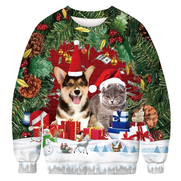 christmas cat and dog digital print couple autumn round neck long-sleeved sweater street pullover, Black
christmas cat and dog digital print couple autumn round neck long-sleeved sweater street pullover, Black