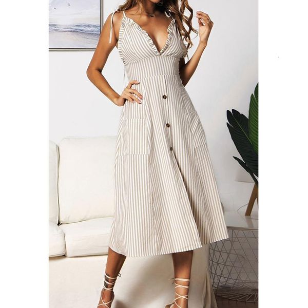 2021 new women summer elegant ruffle midi strap v neck backless blue stripe single breasted casual pockets m1os, Black;gray
2021 new women summer elegant ruffle midi strap v neck backless blue stripe single breasted casual pockets m1os, Black;gray