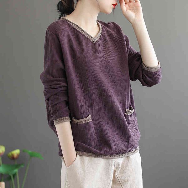 women's t-shirt women double cotton vintage t-shirts pockets v-neck long sleeve 2021 spring new patchwork color loose female l2ed, White
women's t-shirt women double cotton vintage t-shirts pockets v-neck long sleeve 2021 spring new patchwork color loose female l2ed, White