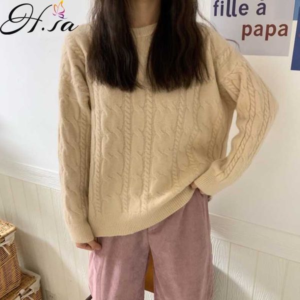 h.sa o-neck pullover candy color twisted sweater women's loose casual back long sleeve outer wear thick knitted 210716, White;black
h.sa o-neck pullover candy color twisted sweater women's loose casual back long sleeve outer wear thick knitted 210716, White;black