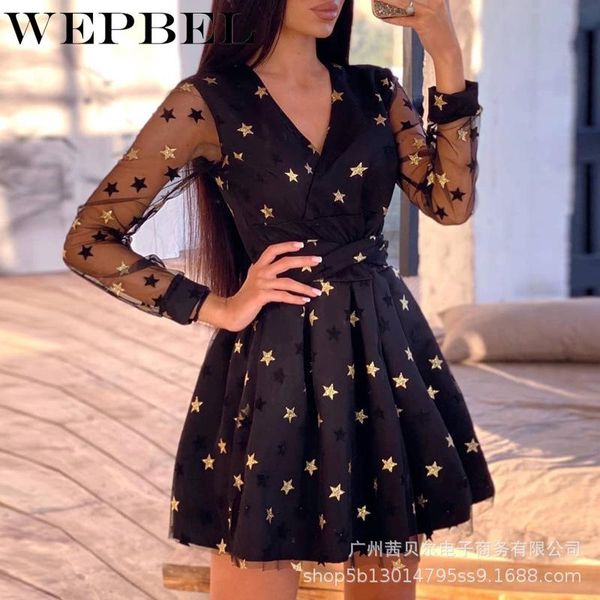 casual dresses wepbel women elegant spring autumn mesh star print mini dress long sleeve v neck lace up a-line, Black;gray
casual dresses wepbel women elegant spring autumn mesh star print mini dress long sleeve v neck lace up a-line, Black;gray