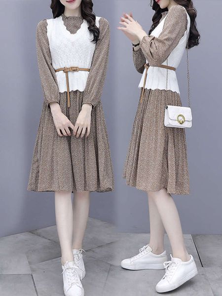 2021 autumn new vest suit long sleeve chiffon floral dress, Black;gray
2021 autumn new vest suit long sleeve chiffon floral dress, Black;gray