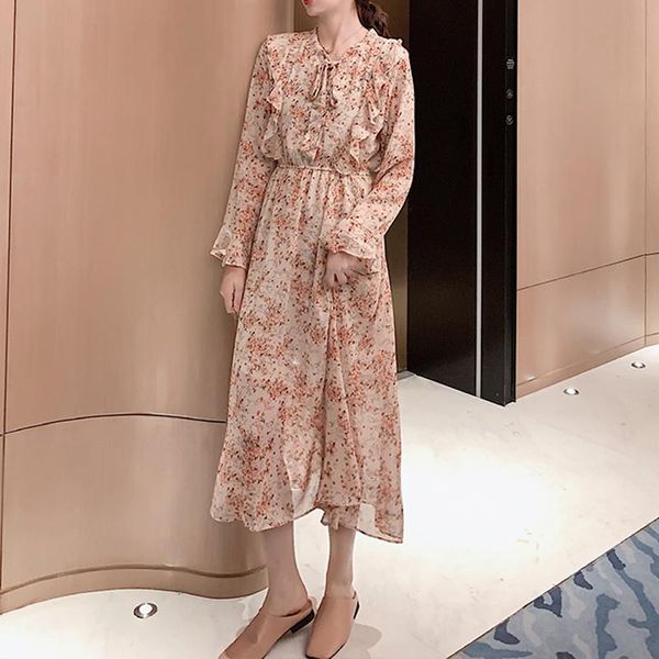 casual dresses spring sweet chiffon dress bow neck ruffles lace-up female elastic high waist floral print a-line vestidos, Black;gray
casual dresses spring sweet chiffon dress bow neck ruffles lace-up female elastic high waist floral print a-line vestidos, Black;gray