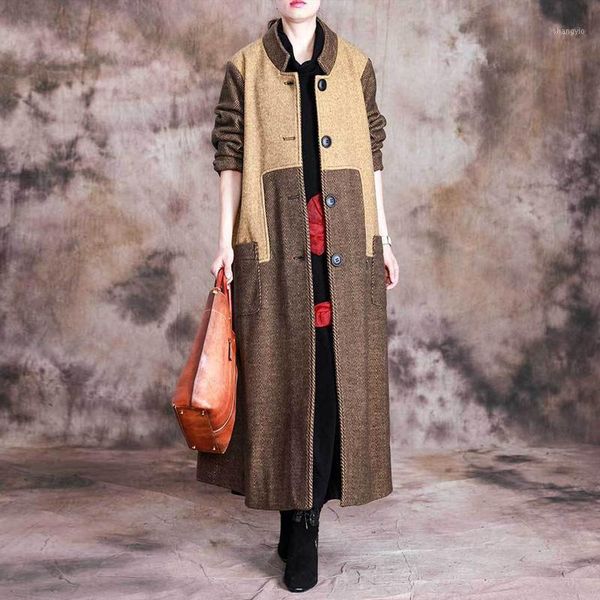 johnature women vintage patchwork color wool coats 2019 winter new stand button thick women cloths long sleeve slim wool coats1, Black
johnature women vintage patchwork color wool coats 2019 winter new stand button thick women cloths long sleeve slim wool coats1, Black