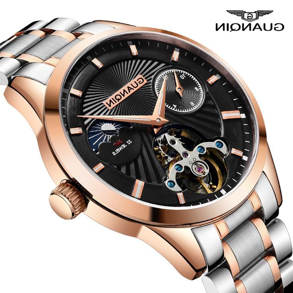 guanqin mechanical watches luxury 2021 steel band men wrist gold tourbillon automatic male clock man moon phase watch, Slivery;brown
guanqin mechanical watches luxury 2021 steel band men wrist gold tourbillon automatic male clock man moon phase watch, Slivery;brown