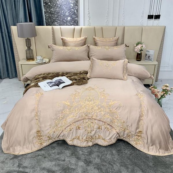 bedding sets luxury champagne 600tc satin silk cotton gold royal embroidery 4pcs set duvet cover flat/fitted sheet pillowcases
bedding sets luxury champagne 600tc satin silk cotton gold royal embroidery 4pcs set duvet cover flat/fitted sheet pillowcases