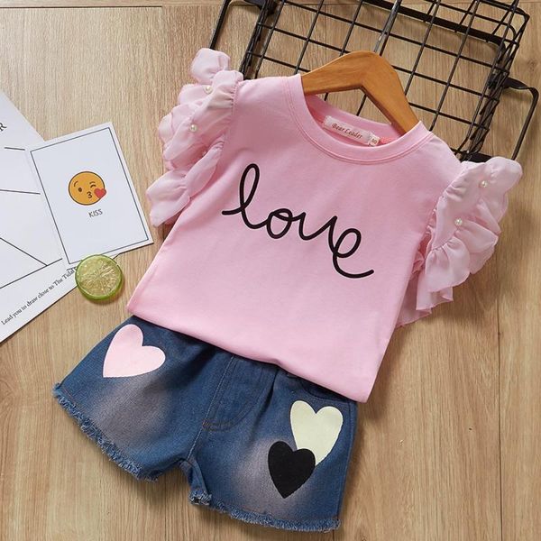 clothing sets 2021 baby summer 3-7years kids child girls ruffled shirt hearts print denim shorts 2pcs outfits, White
clothing sets 2021 baby summer 3-7years kids child girls ruffled shirt hearts print denim shorts 2pcs outfits, White