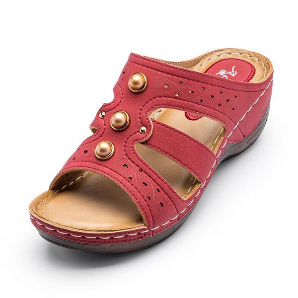 slippers retro woman sandals golden rivet mules pu leather wedges red openwork casual beach comfortable home shoes, Black
slippers retro woman sandals golden rivet mules pu leather wedges red openwork casual beach comfortable home shoes, Black