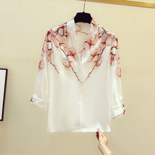 women's spring autumn style chiffon blouses shirt v-neck printed three quarter sleeve casual loose df3895 210315, White
women's spring autumn style chiffon blouses shirt v-neck printed three quarter sleeve casual loose df3895 210315, White