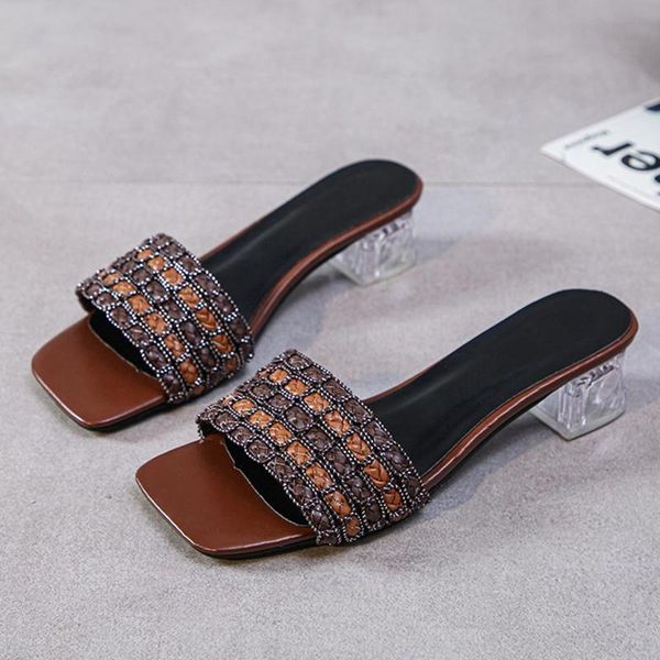 slippers thick heel retro crystal shoes women's in summer 2021 stripe barefoot rome sandals 43 yards, Black
slippers thick heel retro crystal shoes women's in summer 2021 stripe barefoot rome sandals 43 yards, Black