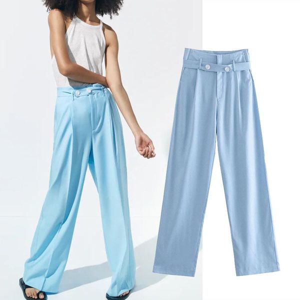 women's pants & capris za 2021 blue belt long woman fashion high waist with button pant casual loose pocket wide leg summer women mujer, Black;white
women's pants & capris za 2021 blue belt long woman fashion high waist with button pant casual loose pocket wide leg summer women mujer, Black;white