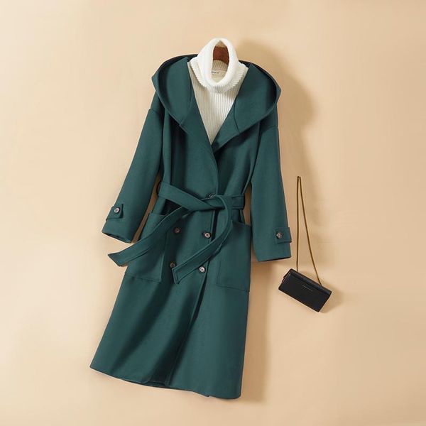 women's wool & blends fashion elegant double breasted hooded woolen coat for women autumn winter loose casual sashe long outerwear over, Black
women's wool & blends fashion elegant double breasted hooded woolen coat for women autumn winter loose casual sashe long outerwear over, Black