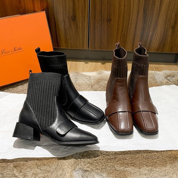 martin autumn and winter new fashion leather thin elastic women's short boots thick heels small square socks, Black
martin autumn and winter new fashion leather thin elastic women's short boots thick heels small square socks, Black