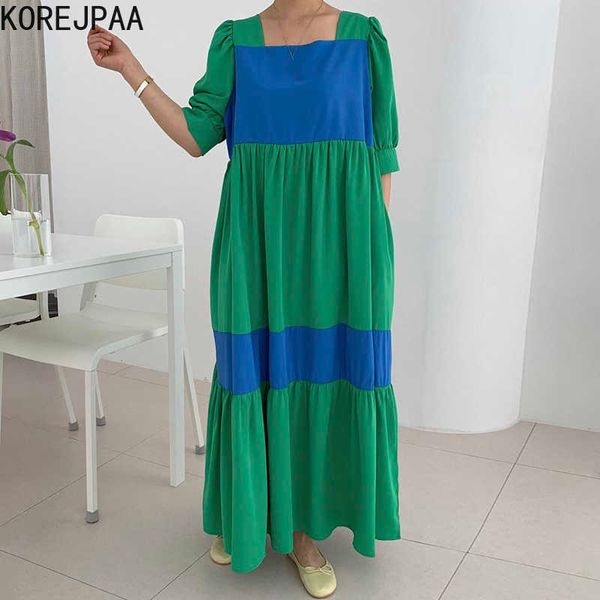korejpaa women dress summer korean chic retro age reducing square collar contrast color stitching loose puff sleeve vestido 210526, Black;gray
korejpaa women dress summer korean chic retro age reducing square collar contrast color stitching loose puff sleeve vestido 210526, Black;gray