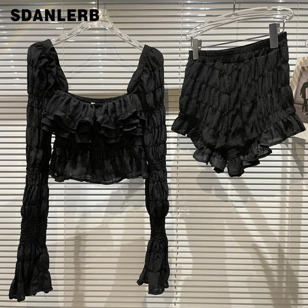 women's tracksuits 2021 early autumn pleated lace off-shoulder collar long sleeve shirt + shorts elegant socialite two piece suit, Gray
women's tracksuits 2021 early autumn pleated lace off-shoulder collar long sleeve shirt + shorts elegant socialite two piece suit, Gray