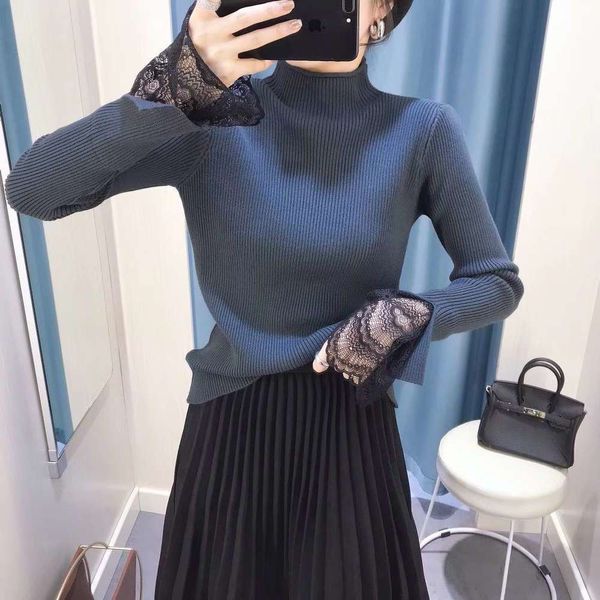 2021new lace half high collar long sleeve bottomed slim fitting pullover short autumn winter women's sweater, White;black
2021new lace half high collar long sleeve bottomed slim fitting pullover short autumn winter women's sweater, White;black