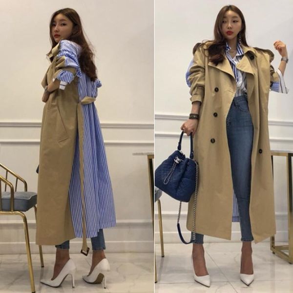 women's trench coats 2021 autumn oversized striped patchwork windbreaker for women long sleeve lace up coat female korean fashion, Tan;black
women's trench coats 2021 autumn oversized striped patchwork windbreaker for women long sleeve lace up coat female korean fashion, Tan;black