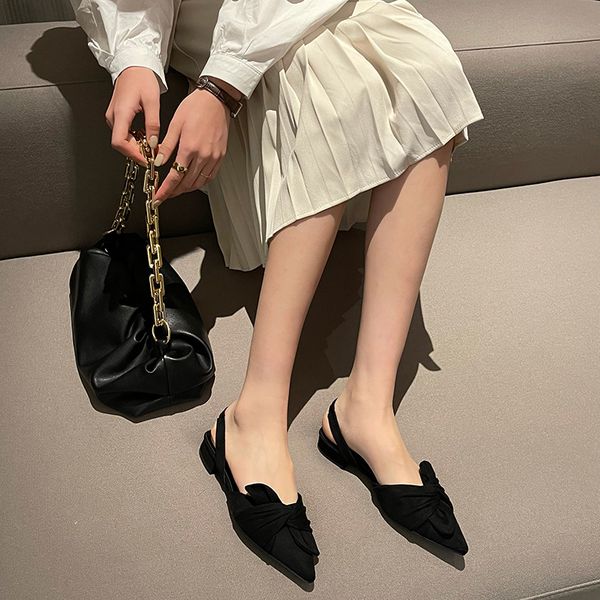 shallow pointed bow hollow sandals 2021 spring and summer sweet fashion flat shoes, Black