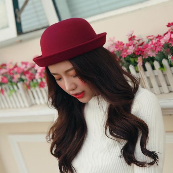 stingy brim hats autumn winter women fedoras imitation wool round bowler caps solid retro basin felt hat lady cotton chapeau for party yg608, Blue;gray
stingy brim hats autumn winter women fedoras imitation wool round bowler caps solid retro basin felt hat lady cotton chapeau for party yg608, Blue;gray