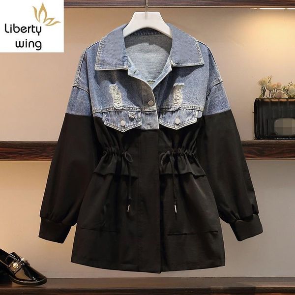 women's jackets fashion hole ripped denim patchwork long windbreakers women street full sleeve elastic waist loose jacket outwear plus, Black;brown
women's jackets fashion hole ripped denim patchwork long windbreakers women street full sleeve elastic waist loose jacket outwear plus, Black;brown