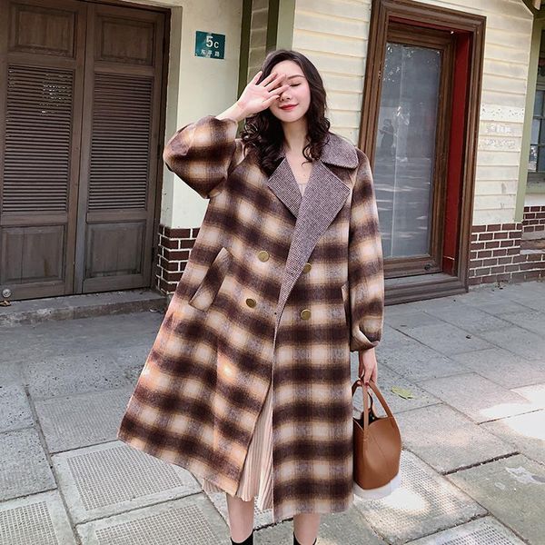 women's wool & blends plaid woolen coat ladies winter long double breasted suit collar lantern sleeve wide-waisted fashion women 2021, Black
women's wool & blends plaid woolen coat ladies winter long double breasted suit collar lantern sleeve wide-waisted fashion women 2021, Black