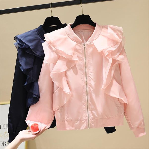 women's jackets mesh patchwork chic women 2021 long sleeve solid elegant ruffles coats fall office lady zipper autumn, Black;brown
women's jackets mesh patchwork chic women 2021 long sleeve solid elegant ruffles coats fall office lady zipper autumn, Black;brown