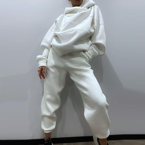 designs casual women solid fleece two piece set oversized hoodie and high waist trouser tracksuits autumn winter female sports, White
designs casual women solid fleece two piece set oversized hoodie and high waist trouser tracksuits autumn winter female sports, White