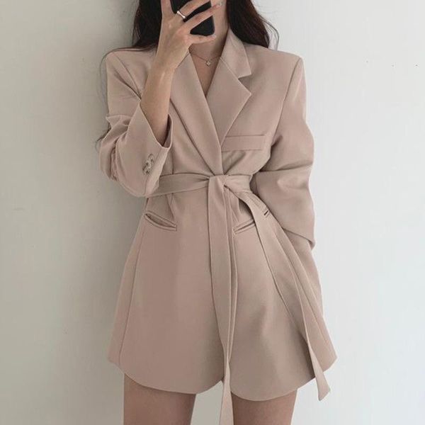 women's jackets chic elegant long jacket woman belt notch collar high waist white mini coat ol business vintage korean lace up clothing, Black;brown
women's jackets chic elegant long jacket woman belt notch collar high waist white mini coat ol business vintage korean lace up clothing, Black;brown