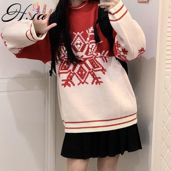 h.sa women winter sweaters 2021 black red soft warm embroidery pull jumpers snowflake christmas pullover sweater knitwear, White;black
h.sa women winter sweaters 2021 black red soft warm embroidery pull jumpers snowflake christmas pullover sweater knitwear, White;black