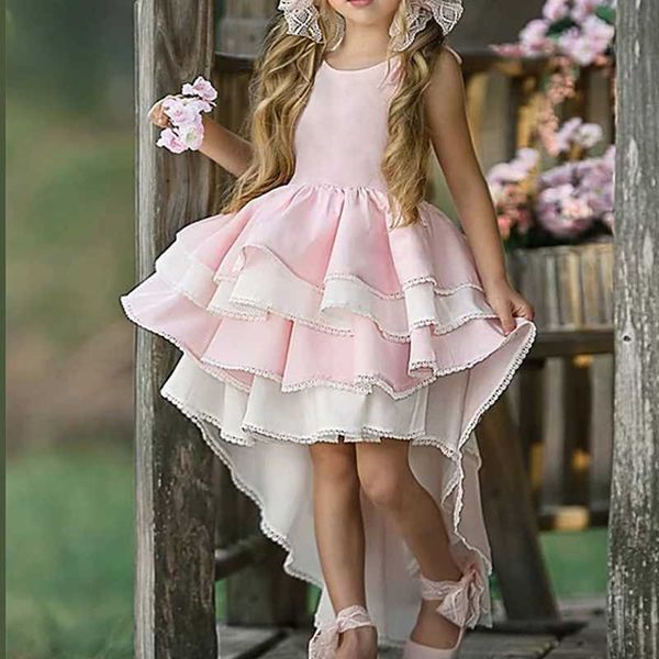 girl's dresses ball gown asymmetrical flower girl party tulle long sleeve jewel neck with tier, Red;yellow