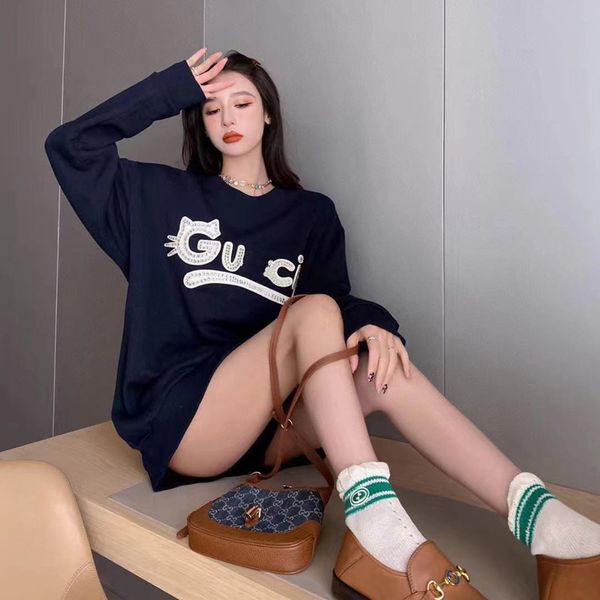 21ss autumn and winter new fashion loose cat letter nail drill round neck sweater ins trend cute ol commuter, Black
21ss autumn and winter new fashion loose cat letter nail drill round neck sweater ins trend cute ol commuter, Black