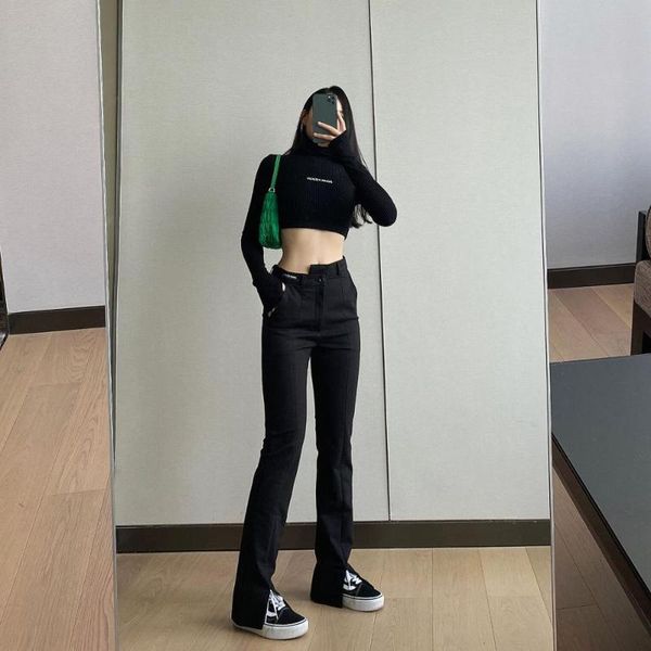 black solid high waist flare leg suit pants women long bottoms autumn skinny ladies elegant long trousers split hem pants, Black;white
black solid high waist flare leg suit pants women long bottoms autumn skinny ladies elegant long trousers split hem pants, Black;white