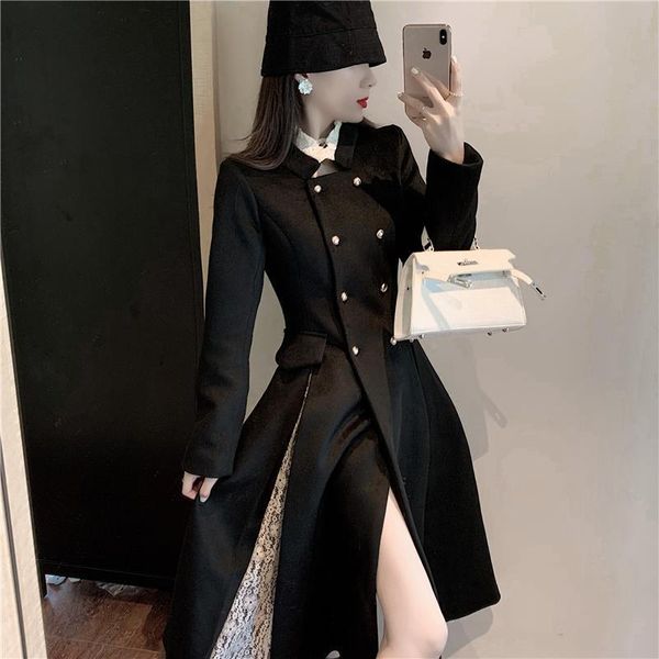 women's wool & blends women woolen coat warm lace stitching stand-up collar outwear jacket ladies autumn winter casual elegant overcoat, Black
women's wool & blends women woolen coat warm lace stitching stand-up collar outwear jacket ladies autumn winter casual elegant overcoat, Black