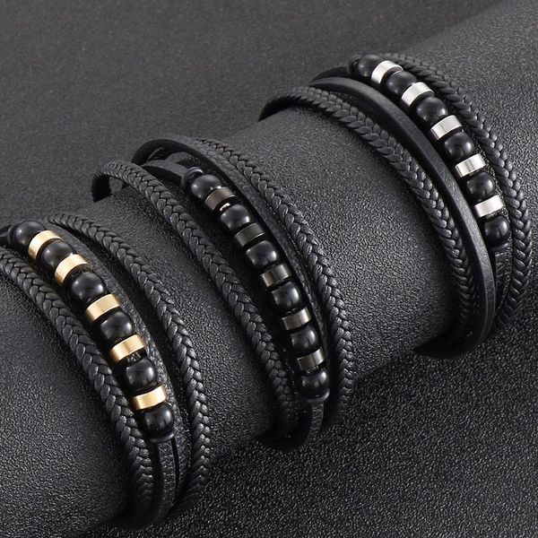 tennis vintage men's braided leather bracelet gold/black/silver color stainless steel mutilayer beads wristband male party jewelry gift, Golden;silver
tennis vintage men's braided leather bracelet gold/black/silver color stainless steel mutilayer beads wristband male party jewelry gift, Golden;silver