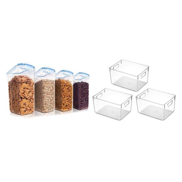 3 pack refrigerator organizer bins with cereal storage container set 
3 pack refrigerator organizer bins with cereal storage container set