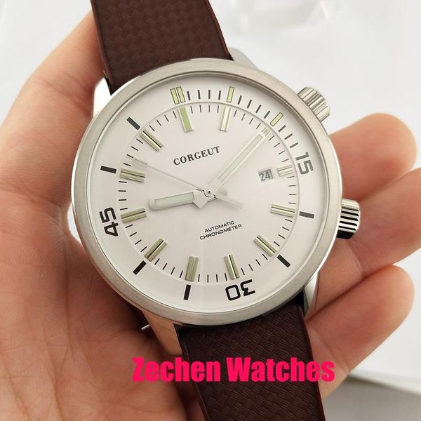 wristwatches 21 jewels miyota automatic white dial rubber strap men's wristwatch corgeut 45mm brand, Slivery;brown
wristwatches 21 jewels miyota automatic white dial rubber strap men's wristwatch corgeut 45mm brand, Slivery;brown