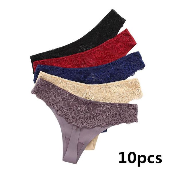 women's panties 10pcs thong lace ice silk stitching female underwear lingerie stretch plus size thongs women g-string, Black;pink
women's panties 10pcs thong lace ice silk stitching female underwear lingerie stretch plus size thongs women g-string, Black;pink